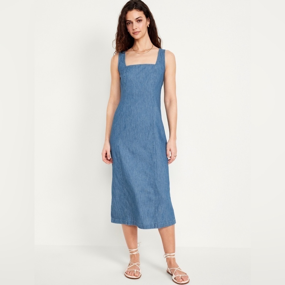 NWT! Old Navy Medium Wash LightWeight Jean Midi Dress - Size XL 🤖 - Picture 3 of 8